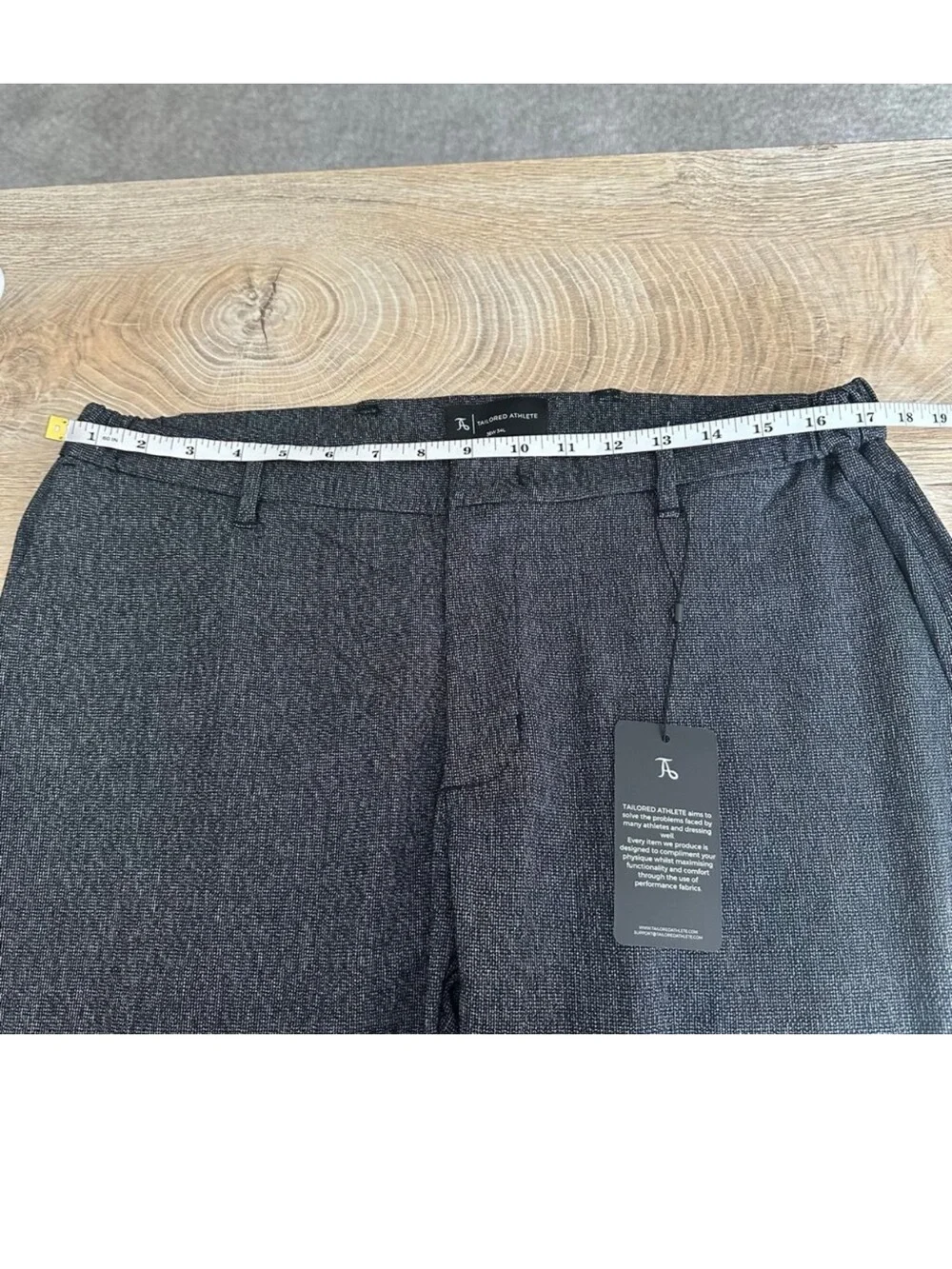 Tailored Athlete Semi Plain Trousers Black/Grey 36x34 NEW